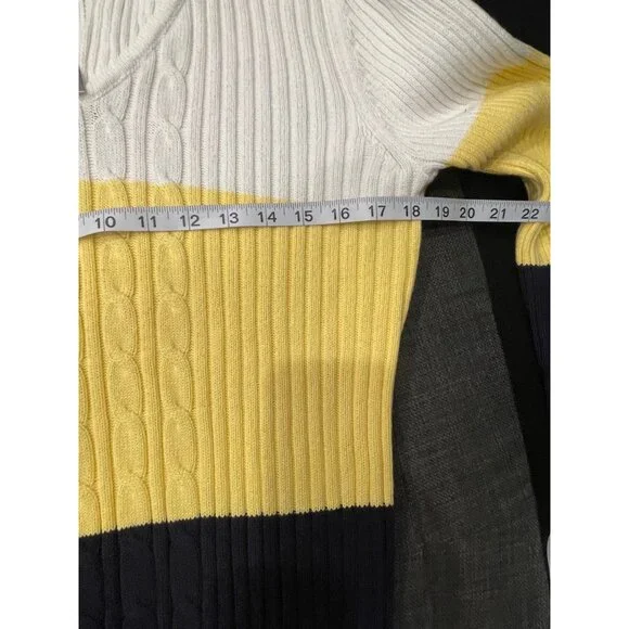 Liz Claiborne Womens White Yellow Navy Cotton Ribbed Knit Sweater Large Pullover - Picture 5 of 6